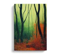 Sacred Forest Black, Green, Peach Canvas Print | Gallery Wrapped 30mm Frame Wall Art | 30x20 inches | Ready to Hang | Contemporary Landscape Picture | Living Room Bedroom Lounge Office