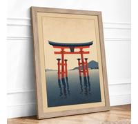 Sacred Gateway at Dawn Japandi Framed Wall Art Print A1 (84.1×59.4cm) Oak, Wall Decor for Living Room, Bedroom, Office & Home, Ready to Hang, Art Gift