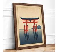 Sacred Gateway at Dawn Japandi Framed Wall Art Print A4 (29.7×21cm) Walnut, Wall Decor for Living Room, Bedroom, Office & Home, Ready to Hang, Art Gift