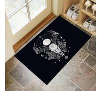 Sacred Geometry Door Mat Indoor - 90 x 150 cm Super Absorbent Heavy Duty Doormat Mysterious Deer Skull Entrance Rugs with Rubber Backing, Non Slip Floor Carpet for Laundry Room Bathroom, Black White
