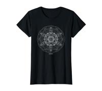 Sacred Geometry Metatrons Cube Dot Work Value Graphic T-Shirt, Women, Black, XL