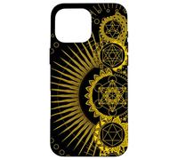 Sacred Geometry Symbols Hippie Psychedelic Gold Merkabah Case for iPhone 16 Pro Max