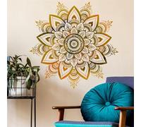 Sacred Golden Mandala Large Wall Stickers, sacinora Boho Mandala Indian Namaste Flower Wall Decal Datura Stramonium Removable Vinyl Peel and Stick for Living Room Bedroom Sofa TV Background Art Decor