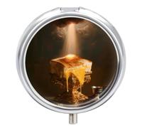 Sacred Grilled Cheese Baroque Pill Box Round Pill Organizer Pill Case | Pill Holder,3 Compartment,Medicine Organizer,Portable,Pill Container,for Travel Pocket Purse