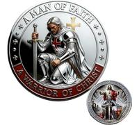 Sacred Guardian Coin, Knight Templar Prayer Coin,Dual-Sided Knight&Christ Protector Challenge Coins with Sword Red Cross Shield Design,Religious Collectible Gift for Veterans Believers Pastors (1PCS)