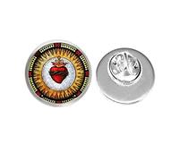 Sacred Heart Brooch Art Photo Sacred Heart of Jesus Pin Christian Jewelry Handmade Jewelry,PU163 (Silver), Metal, no gemstone