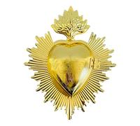 Sacred Heart, Gold Metal Milagro Heart Wall Ornament, Mexican Home Eclectic Decor, Heart Box Catholic Gift for Christmas,Gold Accent Decor,Room Jesus Cross Wall Hanging,Christian Religious Wall Art