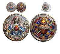 Sacred Heart & Immaculate Heart Commemorative Challenge Coin, Jesus & Mary Christian Religious Coin, Double-Sided Inspirational Catholic Collectible Token Gift (1pc)
