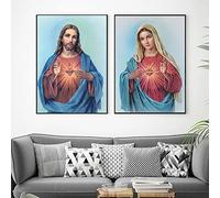 Sacred Heart Of Jesus And The Virgin Mary Canvas Painting Posters And Prints 2 Pieces Wall Art Picture For Living Room Office Decorate 50Cmx70Cm No Frame