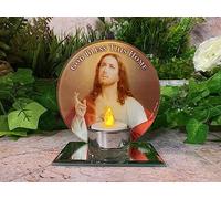 Sacred Heart of Jesus Glass Votive Light Holder Catholic Devotion Gift