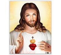 Sacred Heart of Jesus Religious Home Decor - Modern Painting of Christ Print, Living Room Wall Art, Pictures Poster for Walls, Sagrado Office (11x14)