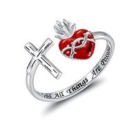 Sacred Heart of Jesus Ring 925 Sterling Silver Cross Rings God's Love Jewelry Amulet Gifts for Women Teens Girls