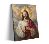Sacred Heart of Jesus Wall Art, Christian Religious Canvas Print, Catholic Faith Artwork, Inspirational Jesus Painting for Living Room or Prayer Room Decor 20x25cm Frame