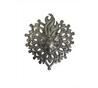 Sacred Heart, Small Decorative Milagro, Flaming Heart, Handmade from Recycled Oil Drums, Haitian Metal Wall Art 7 X 8 Inches