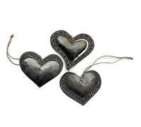 Sacred Hearts Set of 3, Silver Bronze Metal Heart Collection, Handmade in Haiti, Decorative Hanging Ornaments, Best Friend, 2.5 X 2.5 Inches