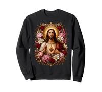 Sacred Jesus Heart Floral Catholic Devotional Icon Art Faith Sweatshirt