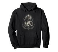 Sacred Jesus Heart Monochrome Crown Devotional Icon Art Pullover Hoodie