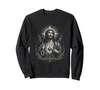 Sacred Jesus Heart Monochrome Crown Devotional Icon Art Sweatshirt