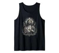 Sacred Jesus Heart Monochrome Crown Devotional Icon Art Tank Top