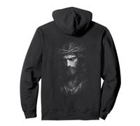Sacred Jesus With Crown Of Thorns Portrait Backprint Pullover Hoodie