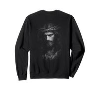 Sacred Jesus With Crown Of Thorns Portrait Backprint Sweatshirt