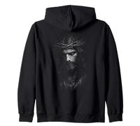 Sacred Jesus With Crown Of Thorns Portrait Backprint Zip Hoodie