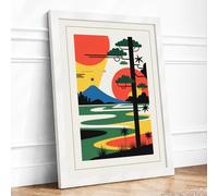 Sacred Landscape with Tiger Mid Century Framed Wall Art Print A2 White
