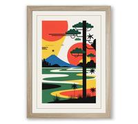 Sacred Landscape with Tiger Mid-Century Framed Wall Art Print A3 (42×29.7cm) Oak, Wall Decor for Living Room, Bedroom, Office & Home, Ready to Hang, Art Gift