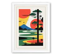 Sacred Landscape with Tiger Mid-Century Framed Wall Art Print A3 (42×29.7cm) White, Wall Decor for Living Room, Bedroom, Office & Home, Ready to Hang, Art Gift