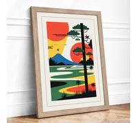 Sacred Landscape with Tiger Mid Century Framed Wall Art Print A3 Oak