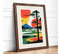 Sacred Landscape with Tiger Mid Century Framed Wall Art Print A3 Walnut