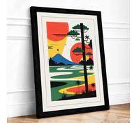 Sacred Landscape with Tiger Mid Century Framed Wall Art Print A4 Black