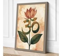 Sacred Lotus Om Botanical Canvas Wall Art Print 36x24 Inch | Ready to Hang, Gallery Wrapped Canvas, 30mm Deep Frame, Fade Resistant Inks, UK Made