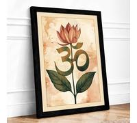 Sacred Lotus Om Botanical Framed Wall Art Print A2 (59.4×42cm) Black, Wall Decor for Living Room, Bedroom, Office & Home, Ready to Hang, Art Gift