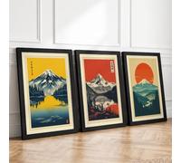 Sacred Mountains Rising Japandi Set of 3 Framed Wall Art Prints A4