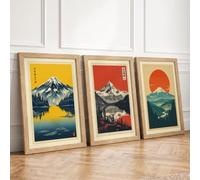 Sacred Mountains Rising Japandi Set of 3 Framed Wall Art Prints A4