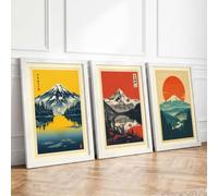 Sacred Mountains Rising Japandi Set of 3 Framed Wall Art Prints A4