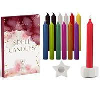 Sacred Nest Magic Spell Candles | Set of 12 Coloured Candles with Ceramic Star Holder & Spell Book | Perfect Witch Gifts