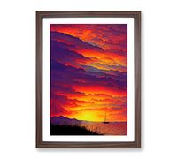 Sacred Ocean Sunset Framed Print | A4 Walnut Framed Wall Art | Ready to Hang | Modern Nautical Picture | Living Room Bedroom Lounge Office