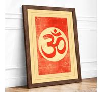 Sacred Om in Red Religious Framed Wall Art Print A4 (29.7×21cm) Walnut, Wall Decor for Living Room, Bedroom, Office & Home, Ready to Hang, Art Gift