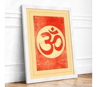 Sacred Om in Red Religious Framed Wall Art Print A4 (29.7×21cm) White, Wall Decor for Living Room, Bedroom, Office & Home, Ready to Hang, Art Gift