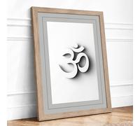 Sacred Om in Relief Minimalist Framed Wall Art Print A1 (84.1×59.4cm) Oak, Wall Decor for Living Room, Bedroom, Office & Home, Ready to Hang, Art Gift