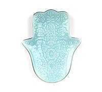 Sacred Remedy Hamza Hand Jewellery Dish - Blue & Turquoise | Elegant Ceramic Trinket Dish for Rings, Earrings, Bracelets | Unique Islamic Decor | Gift for Women, Mothers Day