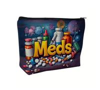 Sacred Remedy Medication Travel Bag, Multicolor Med's Design, Polyester, 23.5x17.5x4cm, Water-Repellent, Zippered Storage Pouch for Cosmetics, Cables, Makeup, Tech Accessories