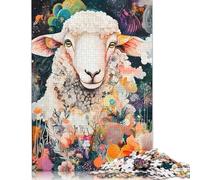 Sacred Sheep in Bloom - Psychedelic Floral Field Art Puzzle Rectangular Paper Board 100 Percent Recycled Cardboard Jigsaw Puzzle for Adult Children Easter Gifts 1000pcs (75x50cm)