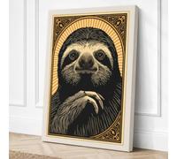 Sacred Sloth Japandi Canvas Wall Art Print 18x12 Inch | Ready to Hang, Gallery Wrapped, Fade-Resistant Inks, Securely Packaged, UK Made