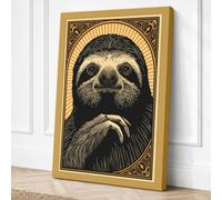 Sacred Sloth Japandi Canvas Wall Art Print 36x24 Inch