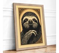 Sacred Sloth Japandi Framed Wall Art Print A1 Oak | Ready to Hang, Premium Gi Paper, Fade-Resistant Inks, Securely Packaged, UK Made