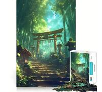 Sacred Temple in The Bamboo Forest Jigsaw Puzzles 1000 Pieces for Adults Memory Gain Anxiety Relief Design Assembly Artistic Gift (38x52cm)