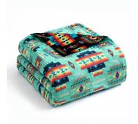 Sacred Thread 40"x60" Southwestern Aztec Reversible Multicolor Throw Boho Blanket, Teal Flannel